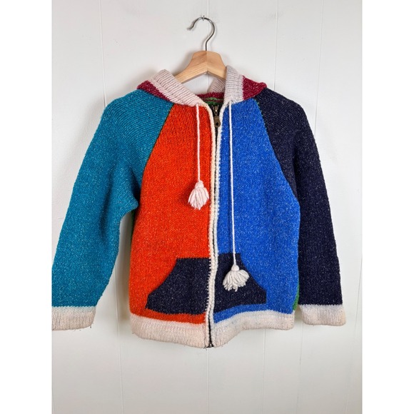 Kids Colorful Wool Knit Zip Up Hooded Sweater Jacket Funky Cute 9-10yrs - Picture 1 of 4
